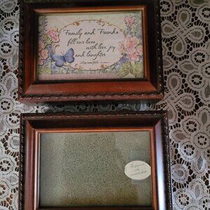 Lot of 2 Wooden Photo Musical Jewelry Boxes